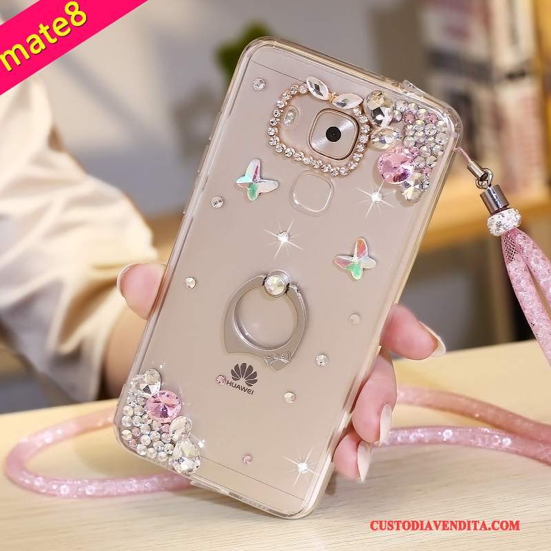 Custodia Huawei Mate 8 Strass Ringtelefono, Cover Huawei Mate 8 Protezione Morbido Porpora