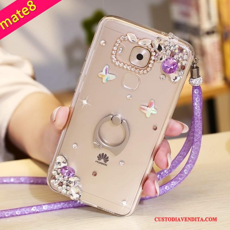 Custodia Huawei Mate 8 Strass Ringtelefono, Cover Huawei Mate 8 Protezione Morbido Porpora