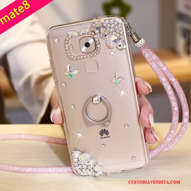 Custodia Huawei Mate 8 Strass Ringtelefono, Cover Huawei Mate 8 Protezione Morbido Porpora