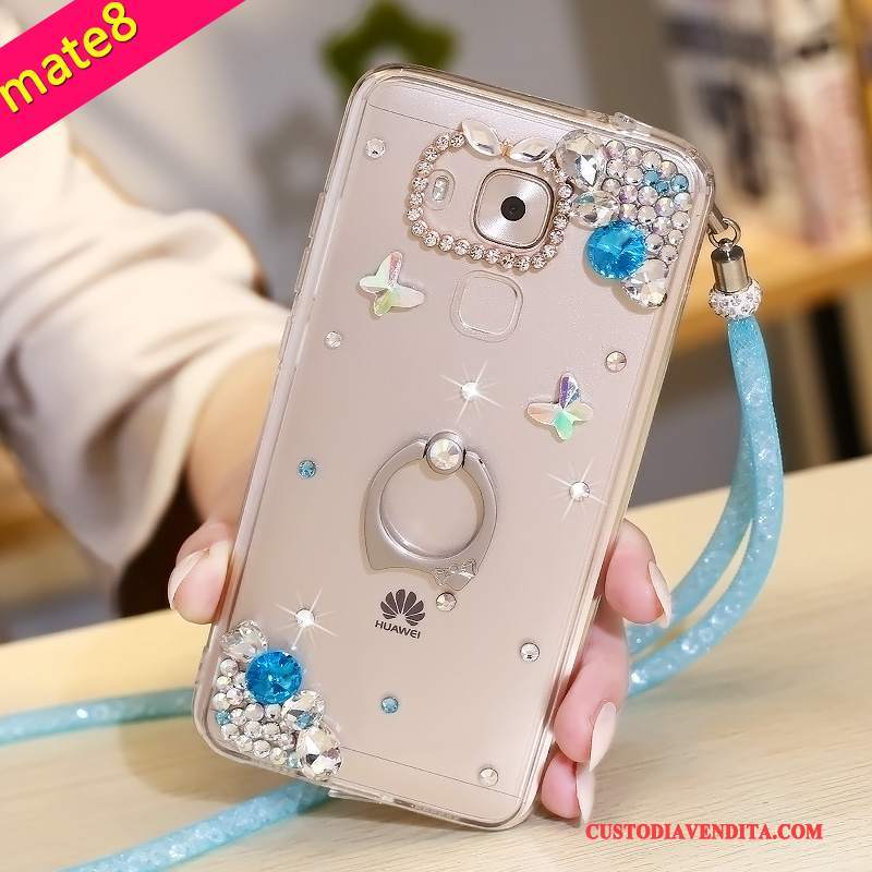 Custodia Huawei Mate 8 Strass Ringtelefono, Cover Huawei Mate 8 Protezione Morbido Porpora