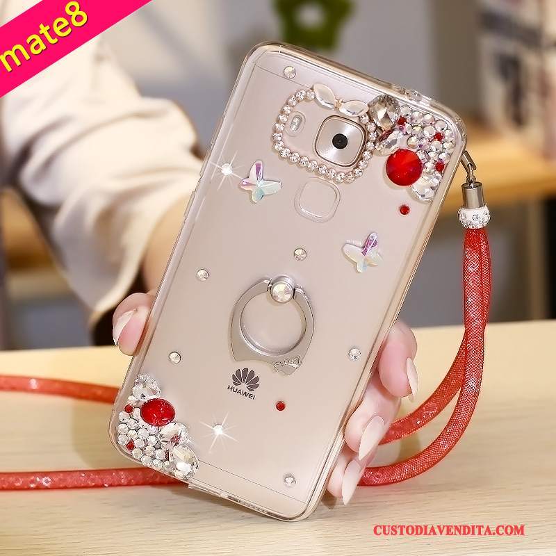 Custodia Huawei Mate 8 Strass Ringtelefono, Cover Huawei Mate 8 Protezione Morbido Porpora