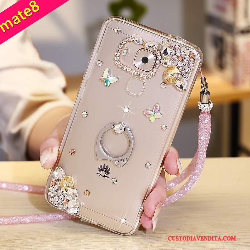 Custodia Huawei Mate 8 Strass Ringtelefono, Cover Huawei Mate 8 Protezione Morbido Porpora