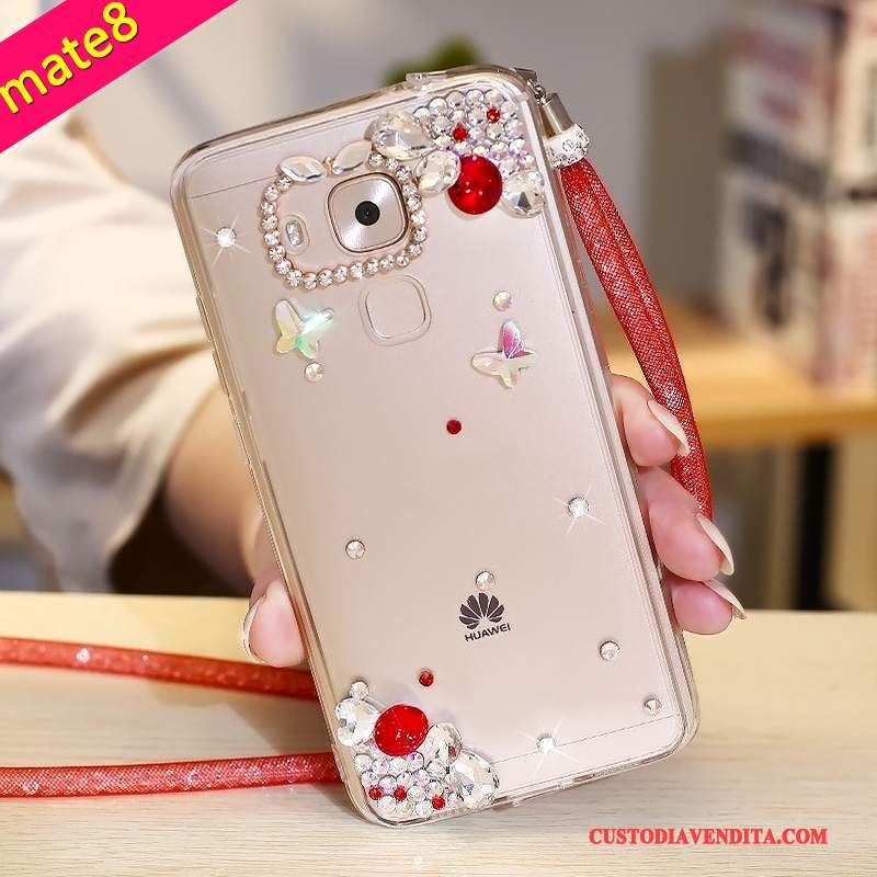 Custodia Huawei Mate 8 Strass Ringtelefono, Cover Huawei Mate 8 Protezione Morbido Porpora