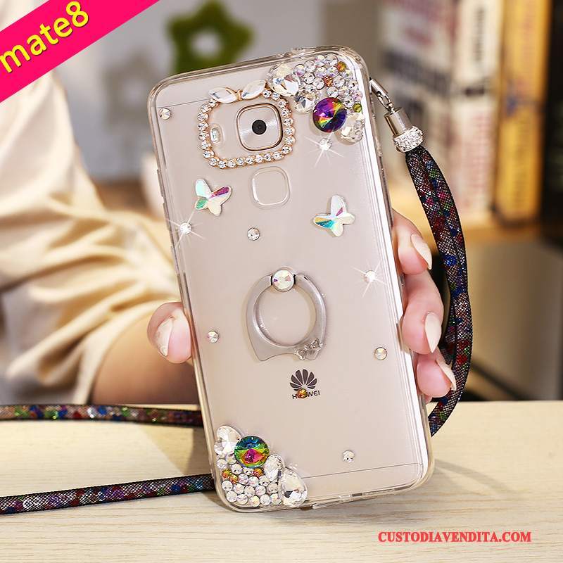 Custodia Huawei Mate 8 Strass Ringtelefono, Cover Huawei Mate 8 Protezione Morbido Porpora