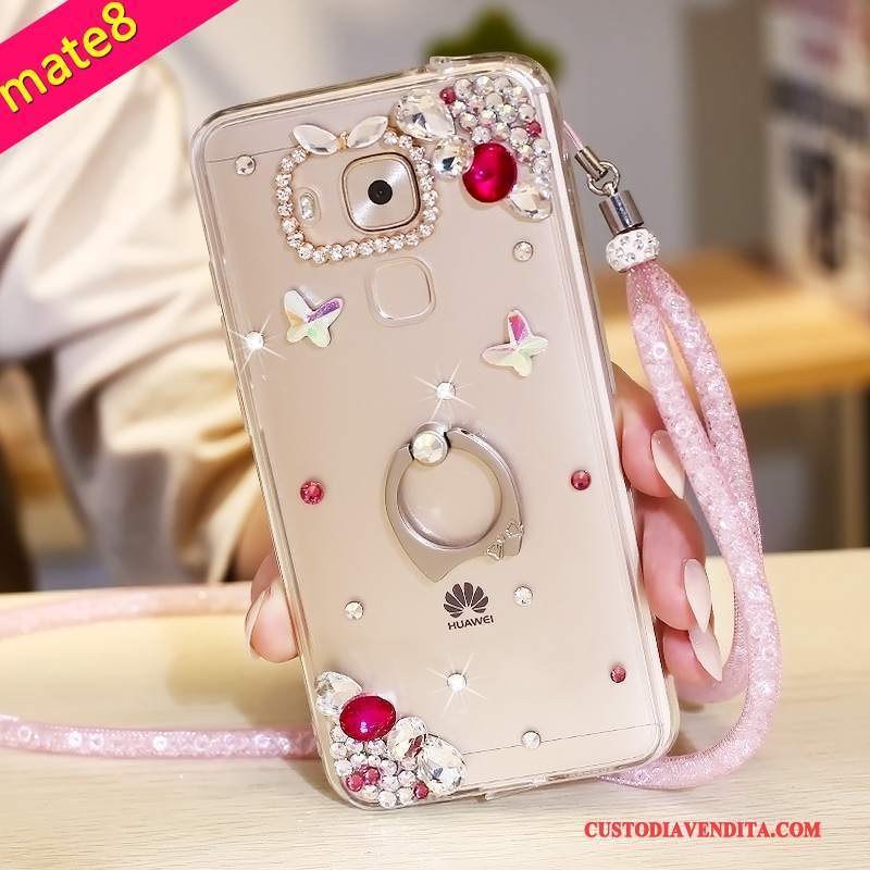 Custodia Huawei Mate 8 Strass Ringtelefono, Cover Huawei Mate 8 Protezione Morbido Porpora