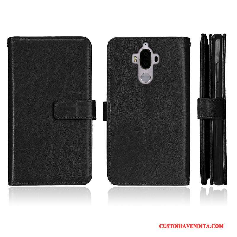 Custodia Huawei Mate 9 Folio Telefono Anti-caduta, Cover Huawei Mate 9 Pelle Rosso Tutto Incluso