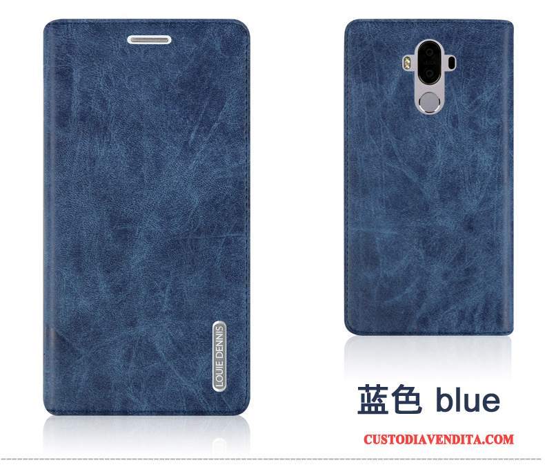 Custodia Huawei Mate 9 Pelle Telefono Coperchio Posteriore, Cover Huawei Mate 9 Protezione Blu Scuro