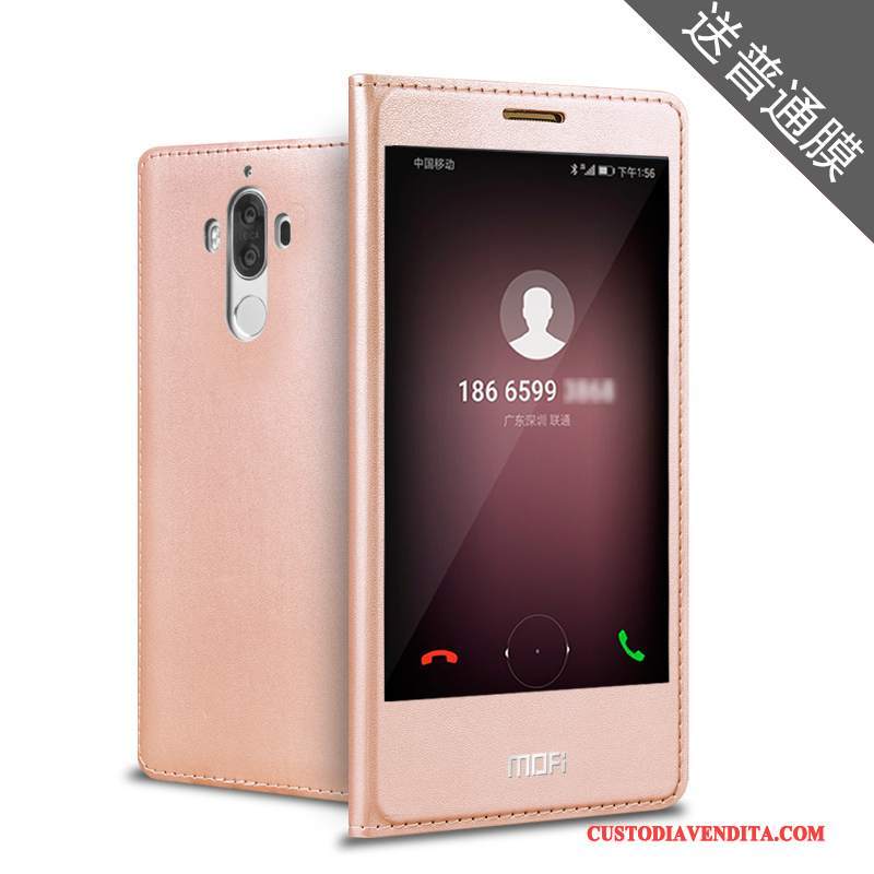 Custodia Huawei Mate 9 Pelle Tendenza Rosa, Cover Huawei Mate 9 Telefono Finestra Aperta