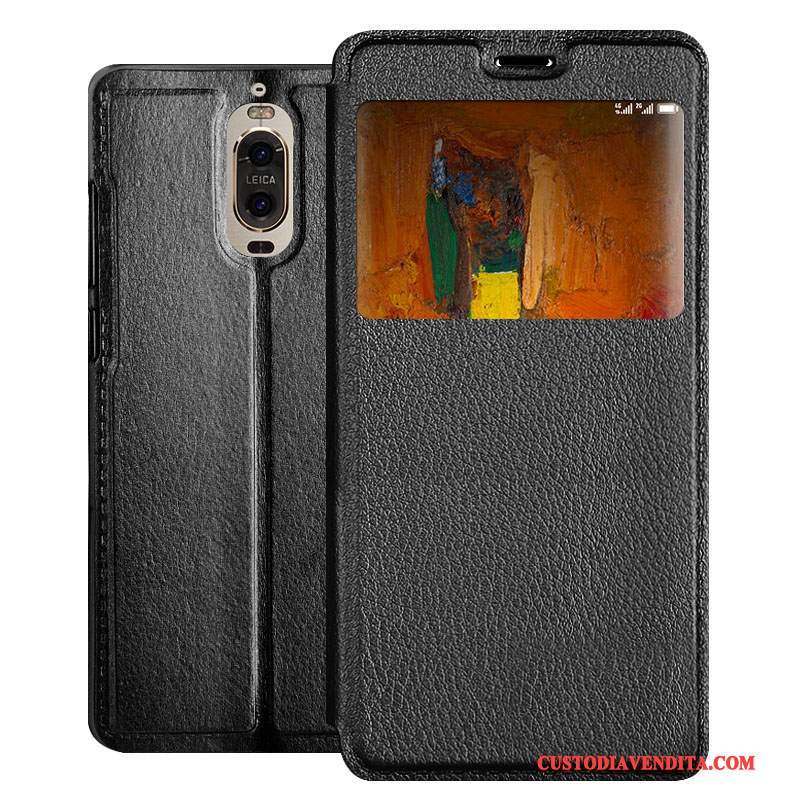 Custodia Huawei Mate 9 Pro Folio Orotelefono, Cover Huawei Mate 9 Pro Pelle Finestra Aperta