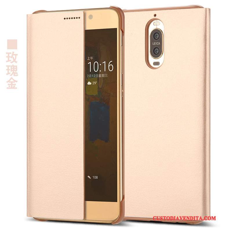 Custodia Huawei Mate 9 Pro Pelle Finestre Tutto Incluso, Cover Huawei Mate 9 Pro Protezione Dormienza Blu