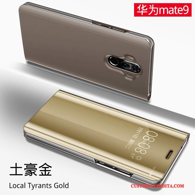 Custodia Huawei Mate 9 Protezione Tutto Incluso Oro, Cover Huawei Mate 9 Pelle Anti-caduta Specchio