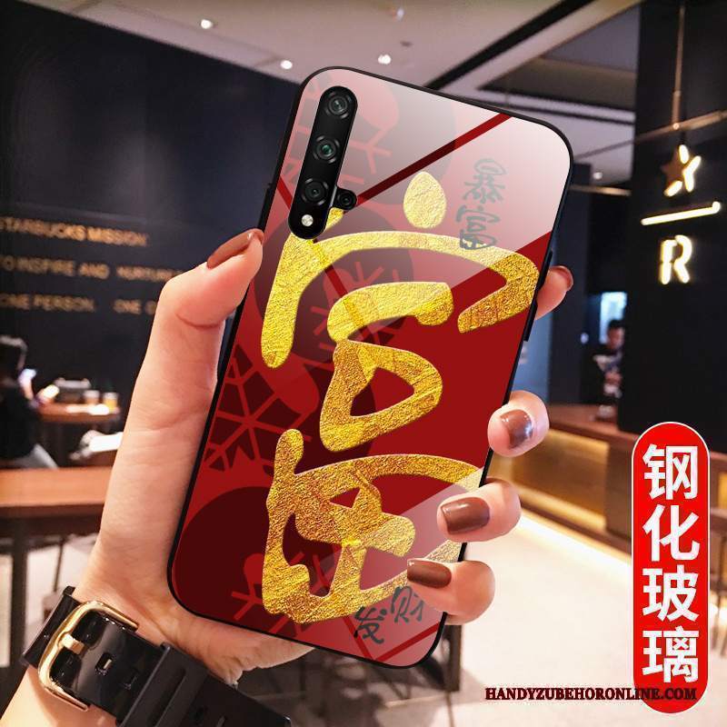 Custodia Huawei Nova 5t Silicone Vetro Temperato Net Red, Cover Huawei Nova 5t Creativo Amanti Ratto