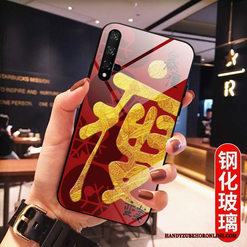 Custodia Huawei Nova 5t Silicone Vetro Temperato Net Red, Cover Huawei Nova 5t Creativo Amanti Ratto