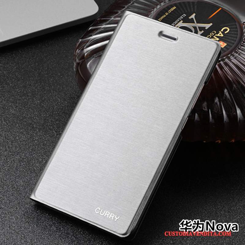 Custodia Huawei Nova Pelle Gioventù Argento, Cover Huawei Nova Folio Telefono