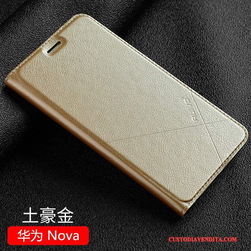 Custodia Huawei Nova Pelle Telefono Nero, Cover Huawei Nova Folio Gioventù Anti-caduta