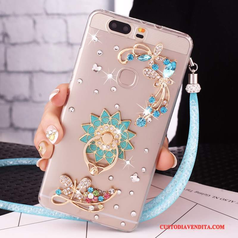 Custodia Huawei Nova Strass Blu Ornamenti Appesi, Cover Huawei Nova Protezione Telefono