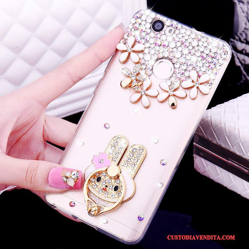 Custodia Huawei Nova Strass Oro Ornamenti Appesi, Cover Huawei Nova Silicone Trasparente Ring