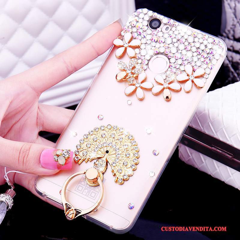 Custodia Huawei Nova Strass Oro Ornamenti Appesi, Cover Huawei Nova Silicone Trasparente Ring