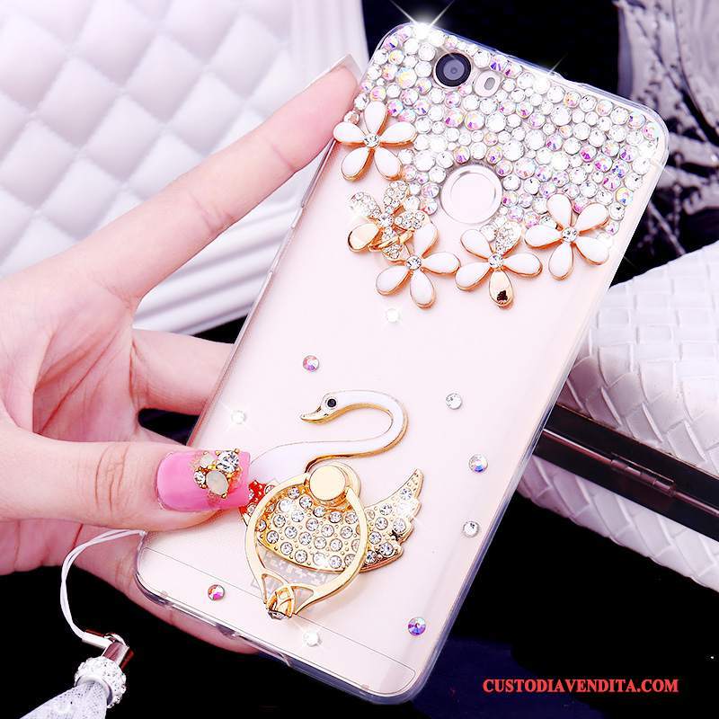 Custodia Huawei Nova Strass Oro Ornamenti Appesi, Cover Huawei Nova Silicone Trasparente Ring