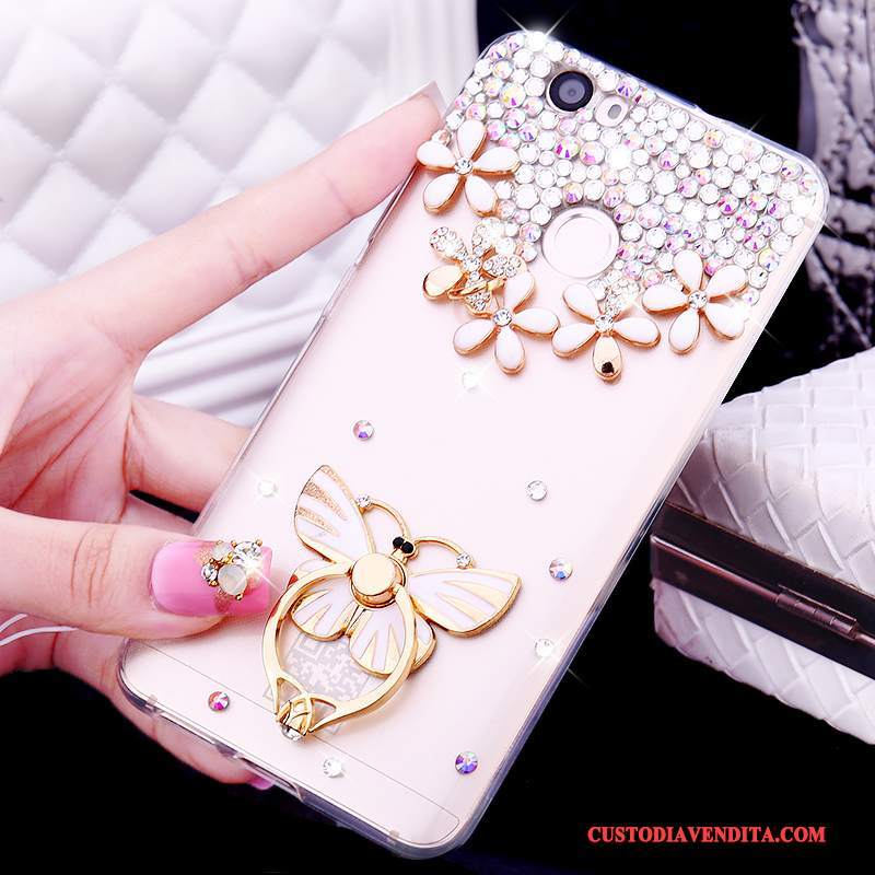 Custodia Huawei Nova Strass Oro Ornamenti Appesi, Cover Huawei Nova Silicone Trasparente Ring