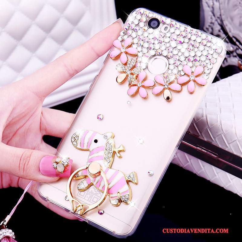 Custodia Huawei Nova Strass Oro Ornamenti Appesi, Cover Huawei Nova Silicone Trasparente Ring