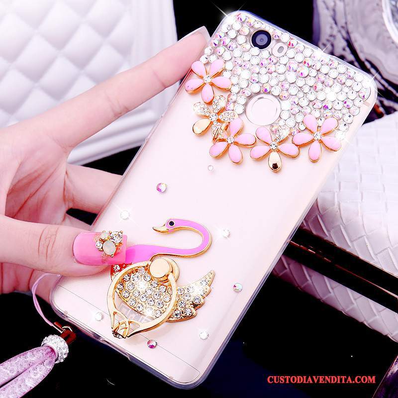 Custodia Huawei Nova Strass Oro Ornamenti Appesi, Cover Huawei Nova Silicone Trasparente Ring