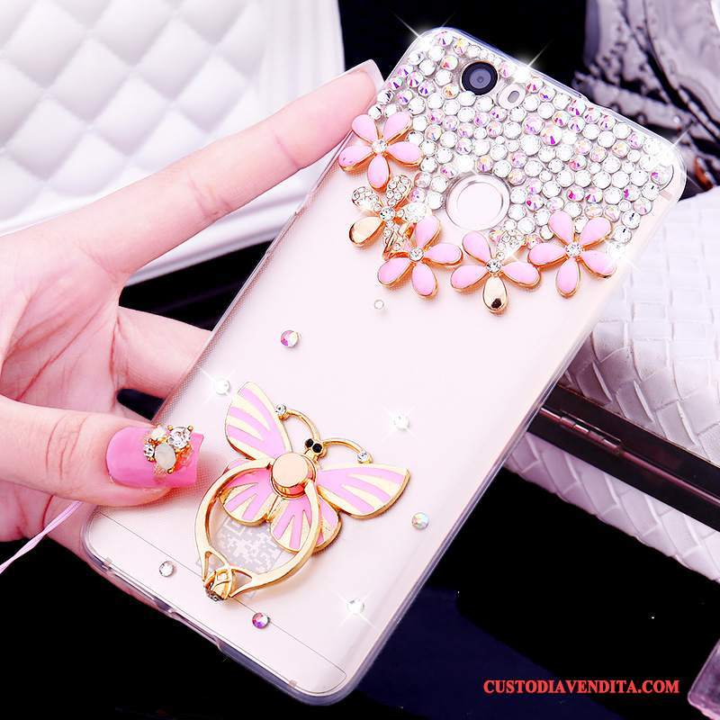 Custodia Huawei Nova Strass Oro Ornamenti Appesi, Cover Huawei Nova Silicone Trasparente Ring