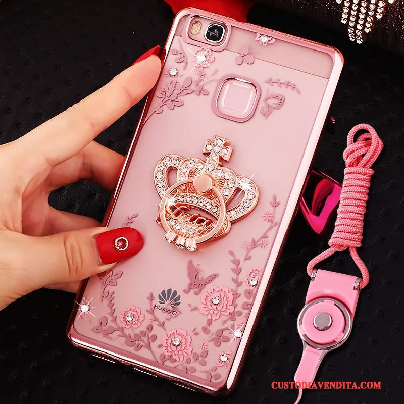 Custodia Huawei Nova Strass Ring Rosa, Cover Huawei Nova Protezione Telefono Ornamenti Appesi