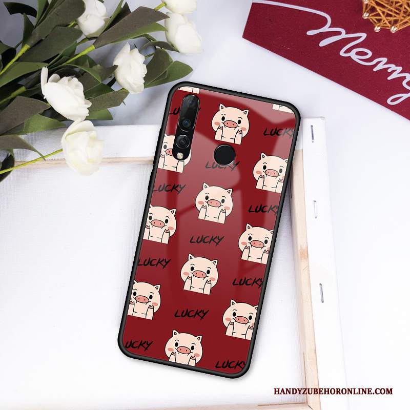 Custodia Huawei P Smart+ 2019 Cartone Animato Net Red Felice, Cover Huawei P Smart+ 2019 Silicone Rosso Tutto Incluso