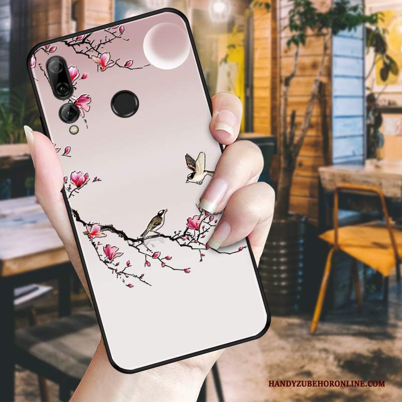 Custodia Huawei P Smart+ 2019 Goffratura Peonia Bianco, Cover Huawei P Smart+ 2019 Protezione Nero Fiori