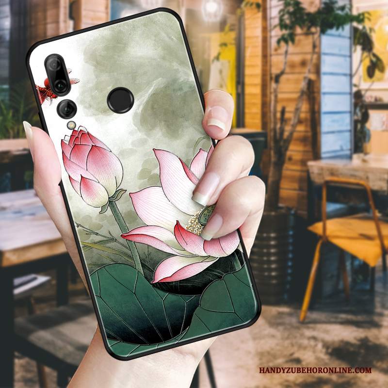 Custodia Huawei P Smart+ 2019 Goffratura Peonia Bianco, Cover Huawei P Smart+ 2019 Protezione Nero Fiori