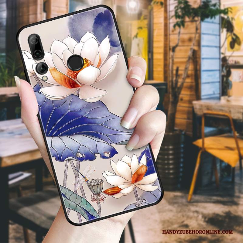 Custodia Huawei P Smart+ 2019 Goffratura Peonia Bianco, Cover Huawei P Smart+ 2019 Protezione Nero Fiori