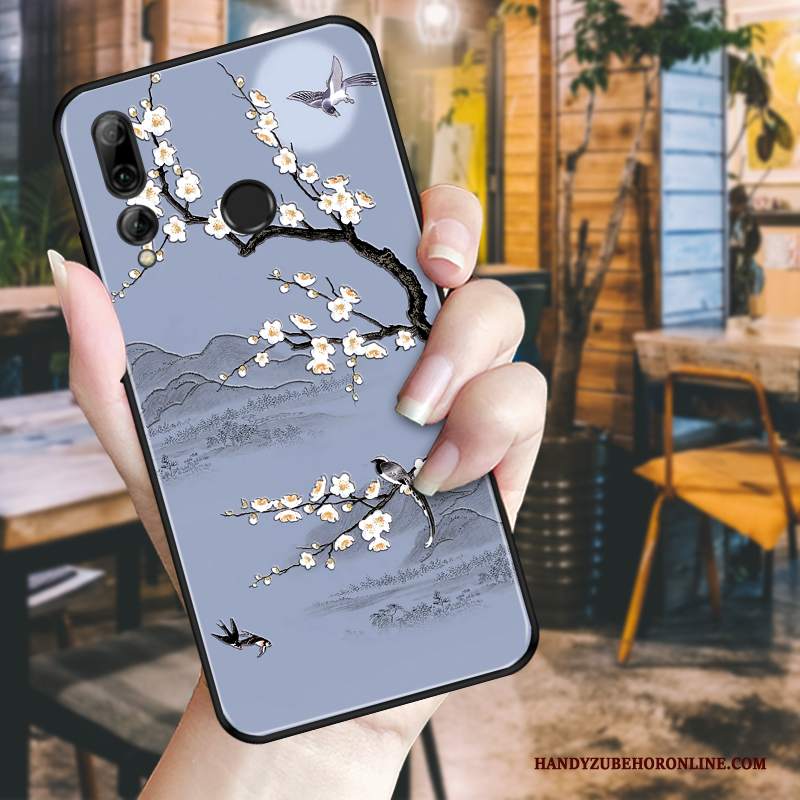 Custodia Huawei P Smart+ 2019 Goffratura Peonia Bianco, Cover Huawei P Smart+ 2019 Protezione Nero Fiori