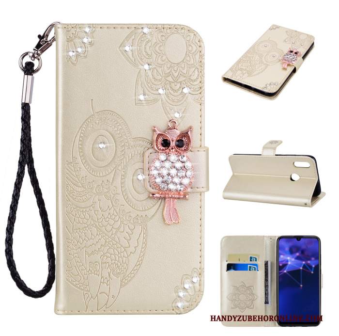 Custodia Huawei P Smart 2019 Pelle Ornamenti Appesi Gattino, Cover Huawei P Smart 2019 Strass Telefono