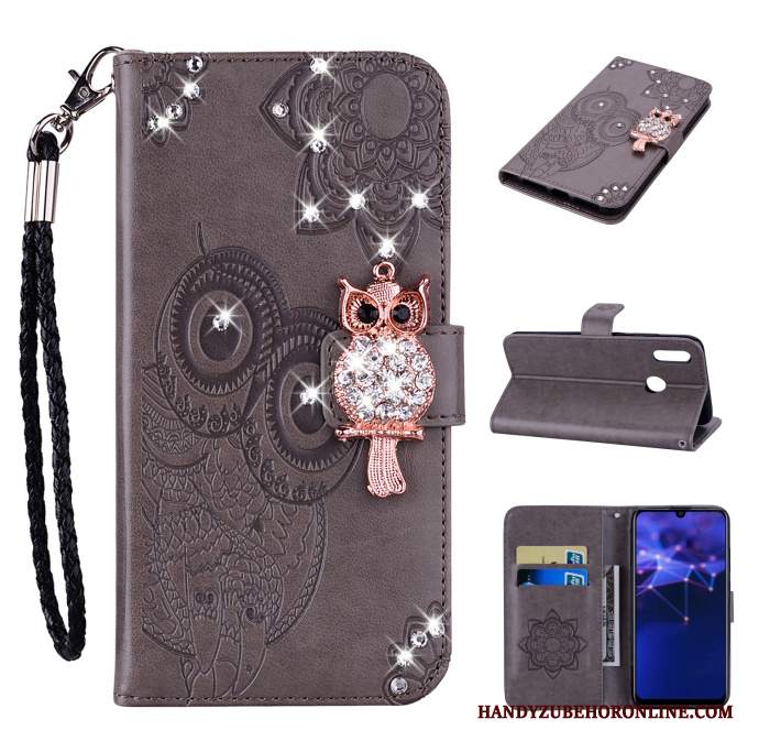 Custodia Huawei P Smart 2019 Pelle Ornamenti Appesi Gattino, Cover Huawei P Smart 2019 Strass Telefono