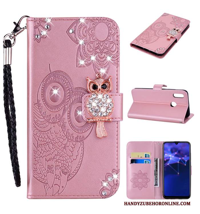 Custodia Huawei P Smart 2019 Pelle Ornamenti Appesi Gattino, Cover Huawei P Smart 2019 Strass Telefono