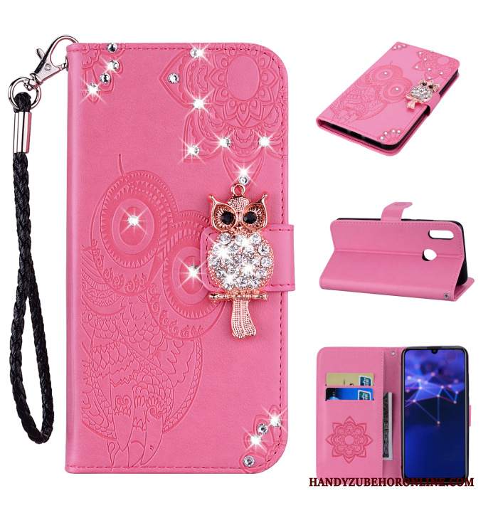 Custodia Huawei P Smart 2019 Pelle Ornamenti Appesi Gattino, Cover Huawei P Smart 2019 Strass Telefono