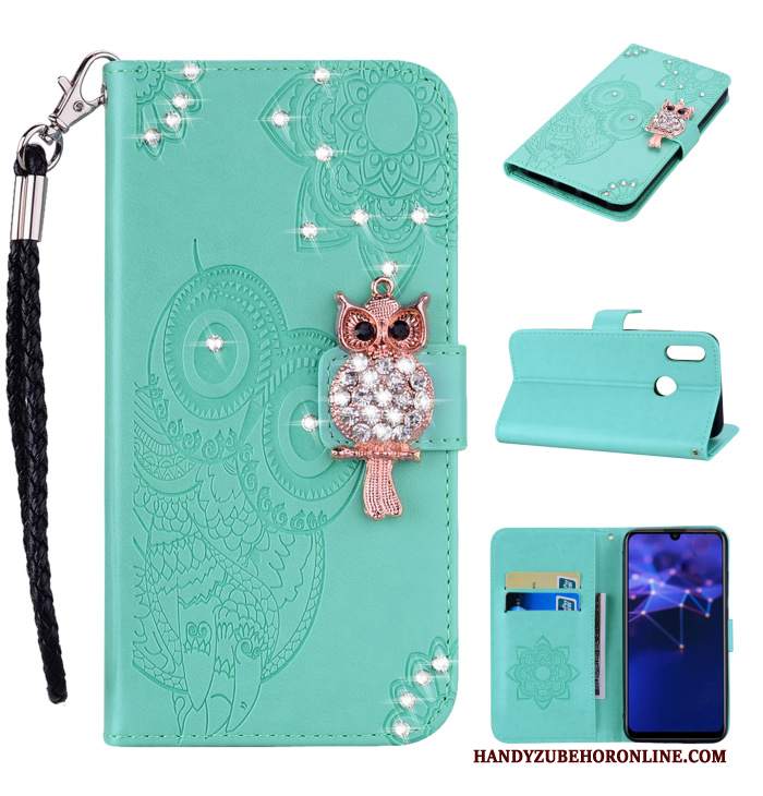 Custodia Huawei P Smart 2019 Pelle Ornamenti Appesi Gattino, Cover Huawei P Smart 2019 Strass Telefono