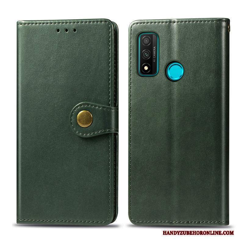 Custodia Huawei P Smart 2020 Pelle Monocromatico Verde, Cover Huawei P Smart 2020 Folio Telefono Affari