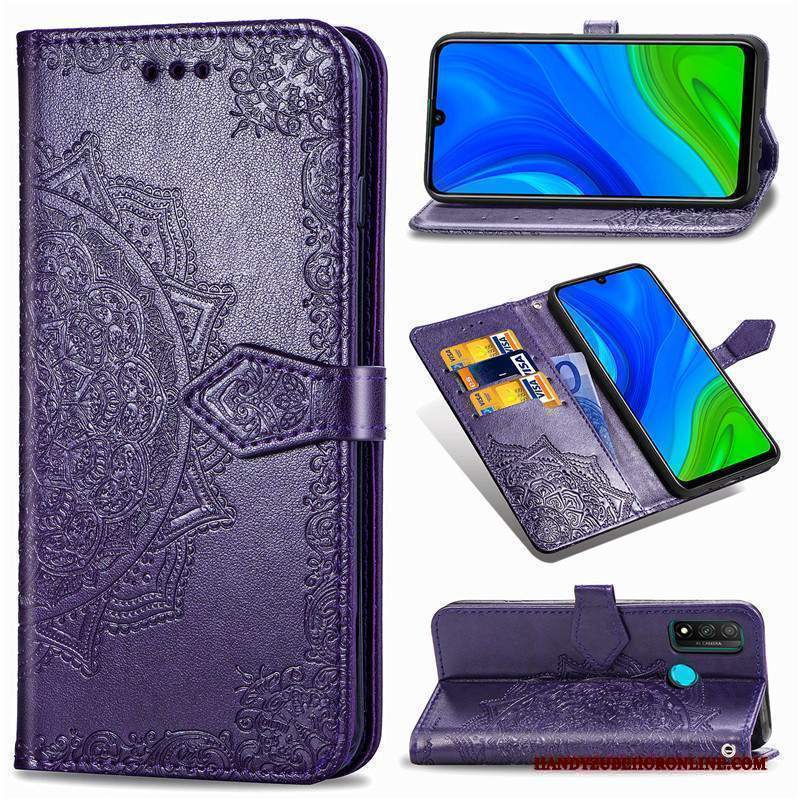 Custodia Huawei P Smart 2020 Pelle Ornamenti Appesitelefono, Cover Huawei P Smart 2020 Goffratura Monocromatico Nero