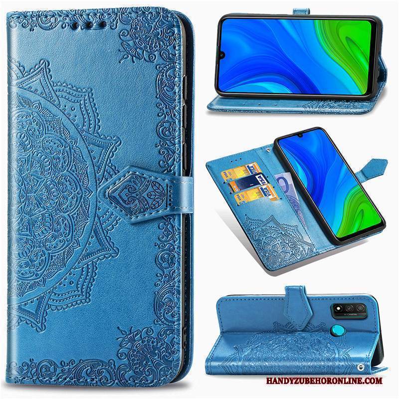 Custodia Huawei P Smart 2020 Pelle Ornamenti Appesitelefono, Cover Huawei P Smart 2020 Goffratura Monocromatico Nero