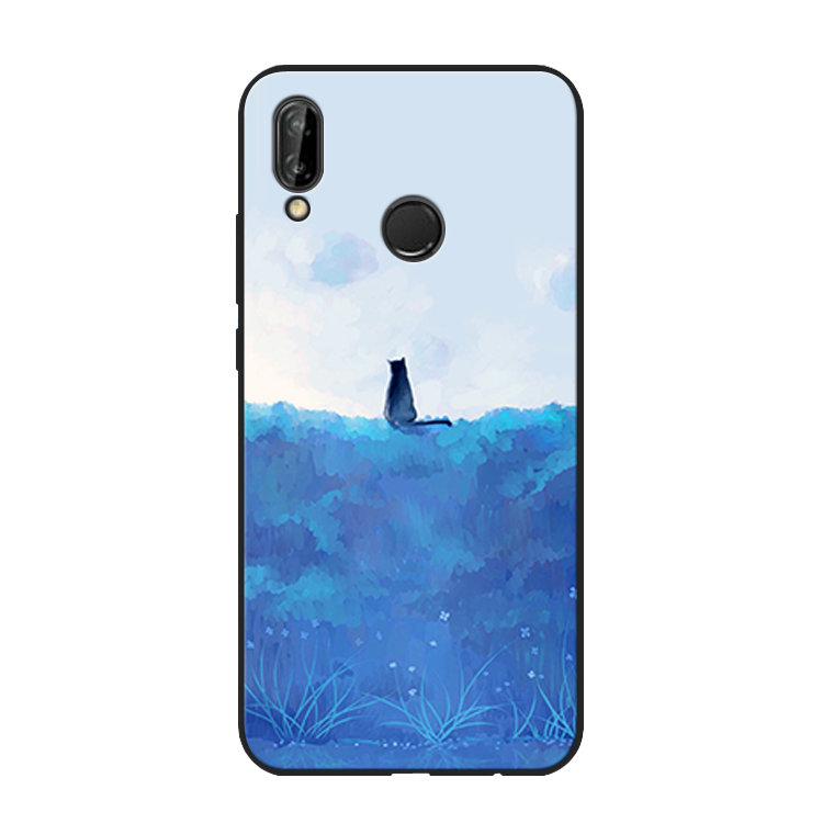 Custodia Huawei P Smart+ Cartone Animato Blu Morbido, Cover Huawei P Smart+ Protezione Anti-caduta Gattino