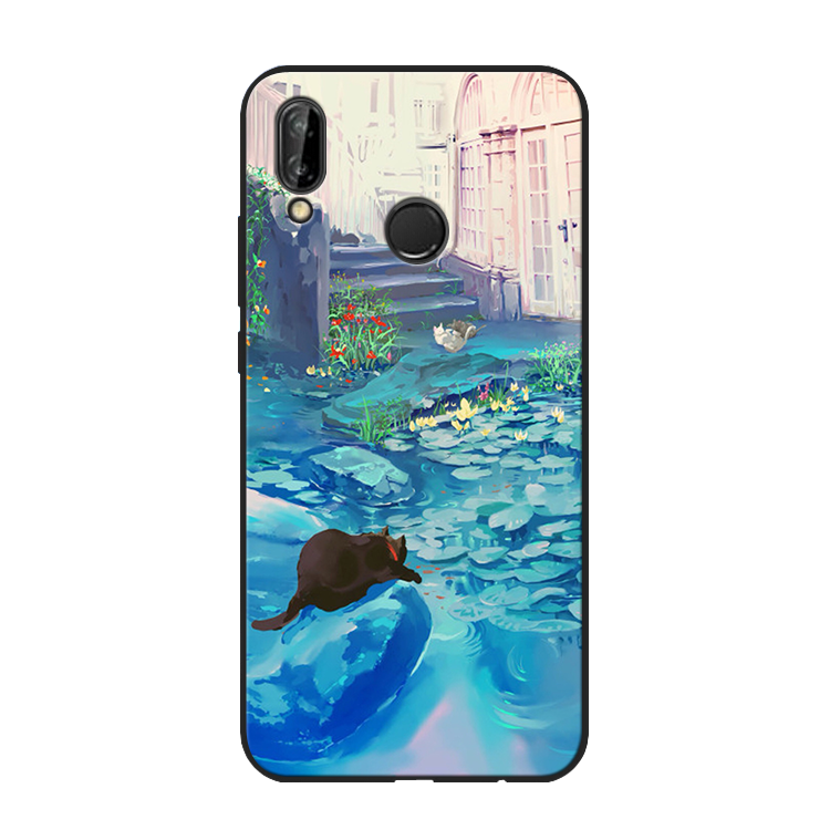 Custodia Huawei P Smart+ Cartone Animato Blu Morbido, Cover Huawei P Smart+ Protezione Anti-caduta Gattino