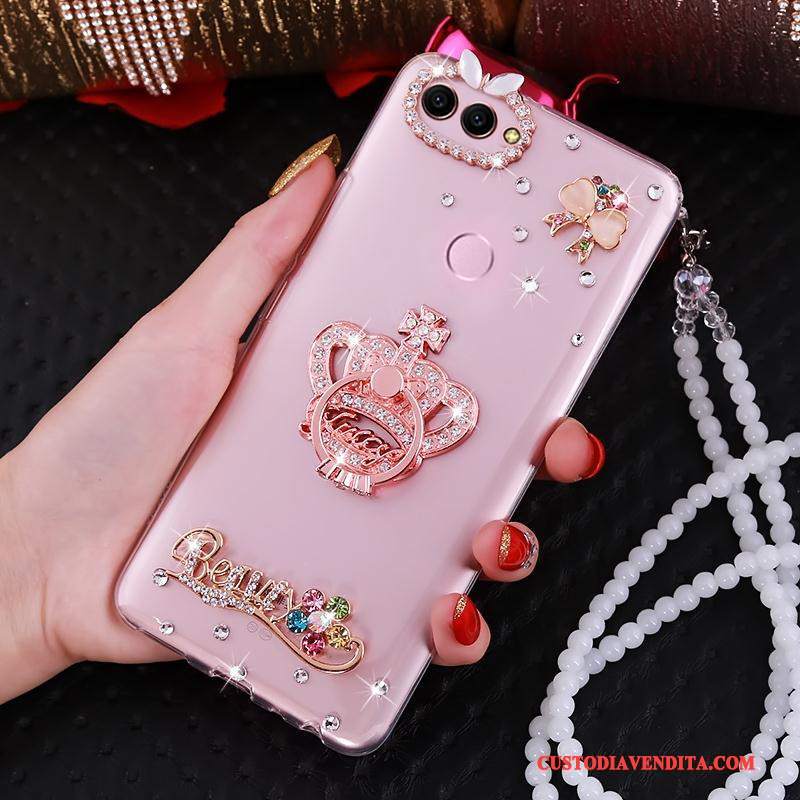 Custodia Huawei P Smart Creativo Anti-caduta Rosa, Cover Huawei P Smart Protezione Ring Di Personalità