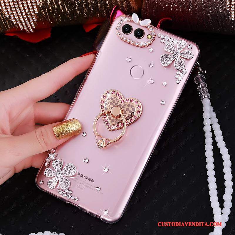 Custodia Huawei P Smart Creativo Anti-caduta Rosa, Cover Huawei P Smart Protezione Ring Di Personalità