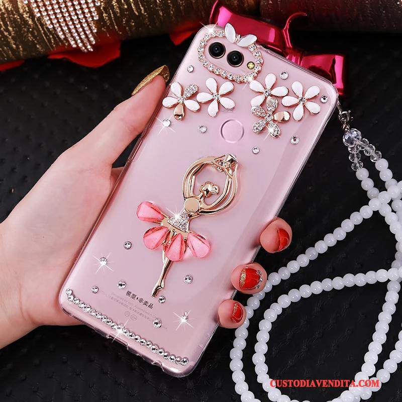 Custodia Huawei P Smart Creativo Anti-caduta Rosa, Cover Huawei P Smart Protezione Ring Di Personalità