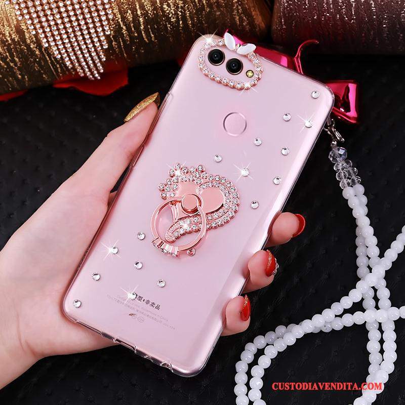 Custodia Huawei P Smart Creativo Anti-caduta Rosa, Cover Huawei P Smart Protezione Ring Di Personalità