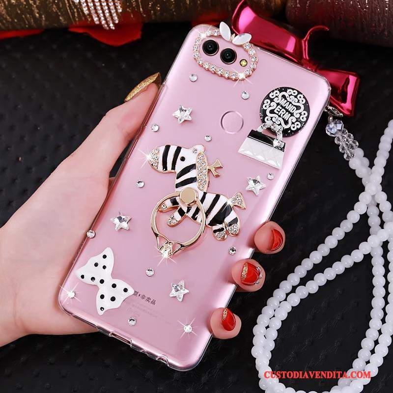 Custodia Huawei P Smart Creativo Anti-caduta Rosa, Cover Huawei P Smart Protezione Ring Di Personalità