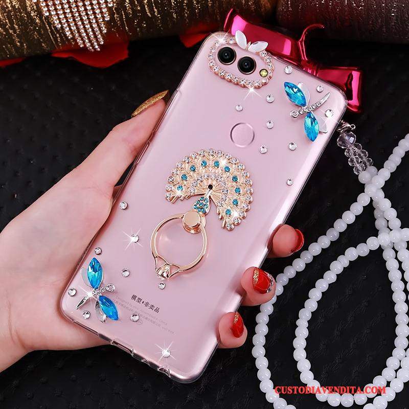 Custodia Huawei P Smart Creativo Anti-caduta Rosa, Cover Huawei P Smart Protezione Ring Di Personalità