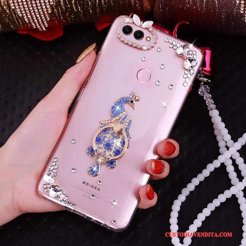 Custodia Huawei P Smart Creativo Anti-caduta Rosa, Cover Huawei P Smart Protezione Ring Di Personalità